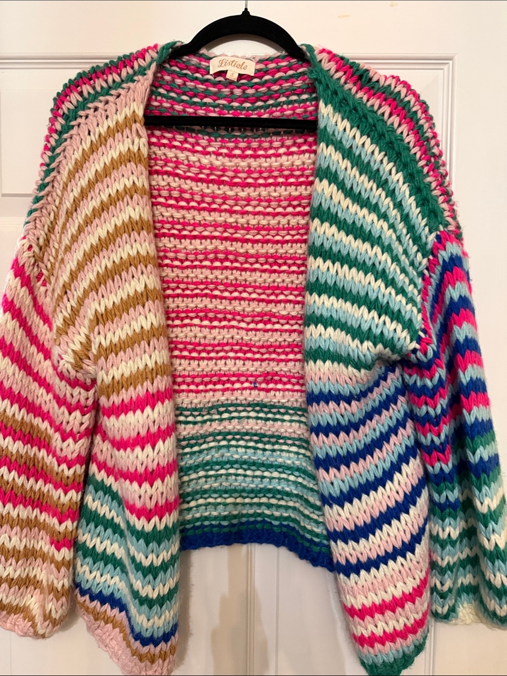 Listicle Multicolor Striped Open Cardigan - Pink, Green, Blue, Cream